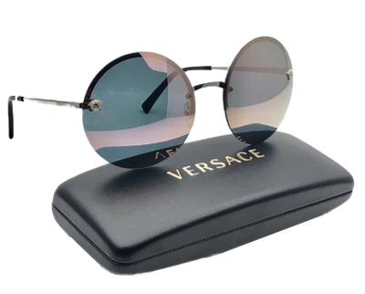 Versace 2176 10006g Silver Grey Round Rimless Sunglasses Gafas